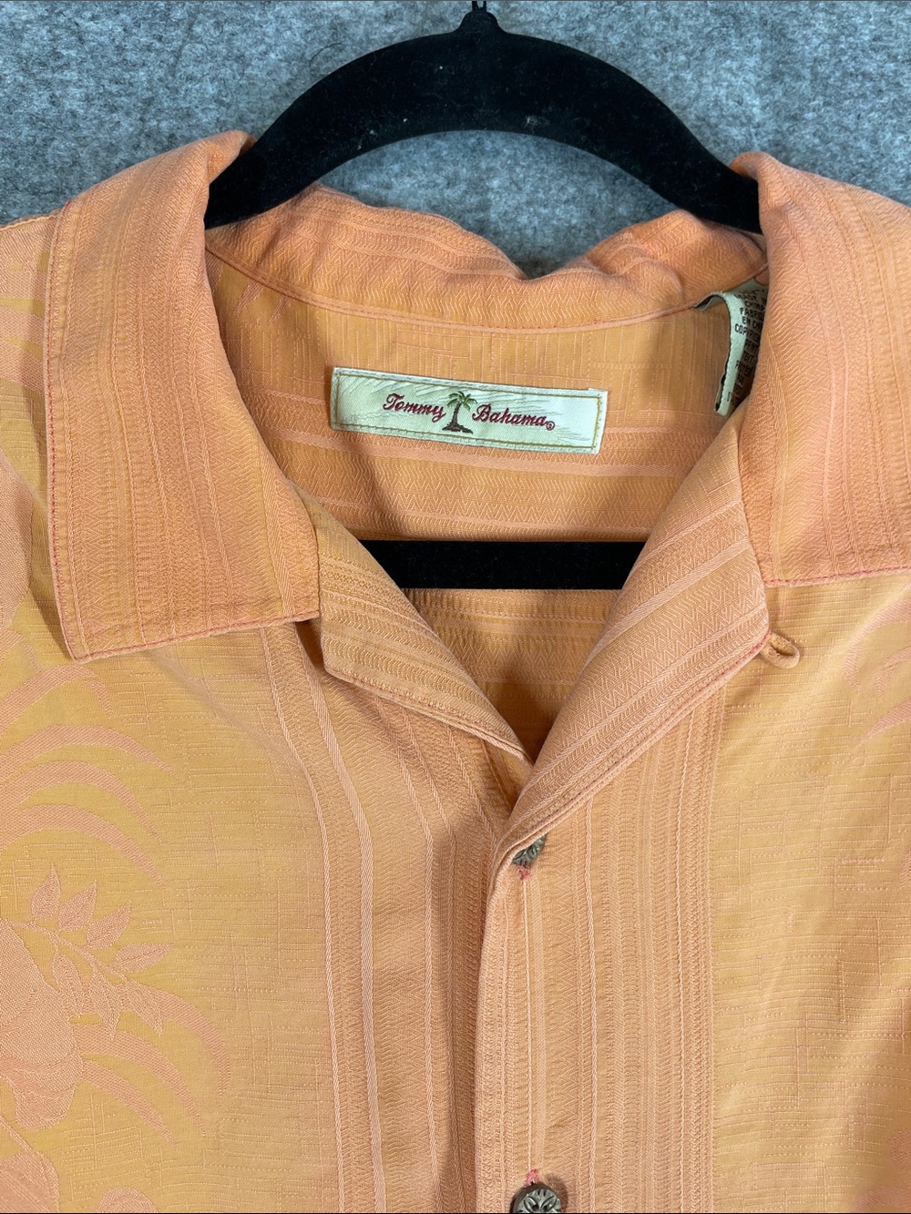 Tommy Bahama Silk Camp Shirt Peach Large Hawaiian Resort Vacation Casual - Picture 10 of 14